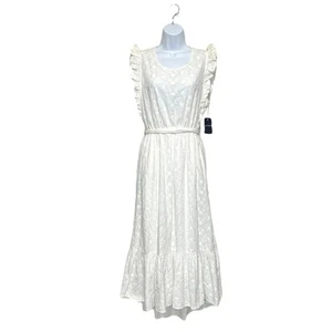 Lucky Brand Reese Flutter Sleeve Embroidered Dress NWT Sz M White Cottagecore - Picture 1 of 9