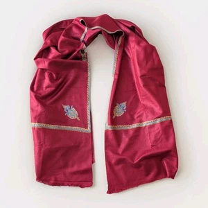 Cashmere Pashmina Wrap Shawl Kashmiri Hand Embroidered Sozni Border Red Scarf - Picture 1 of 11