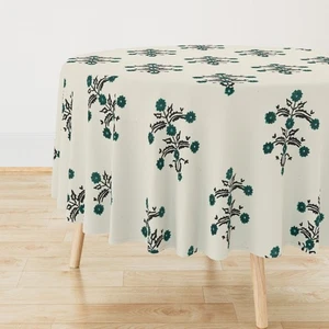 Yasmin Teal Green Indian Block Printed Round Table Cover, Round Table Cloth - Picture 1 of 5