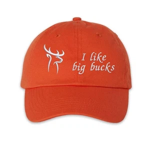 Me gustan los Big Bucks... Divertido sombrero de caza de ciervos para hombre, naranja con bordado blanco - Imagen 1 de 3