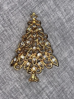Неподписанная золотистая рождественская елка с белыми камнями брошь - Изображение 1 из 4