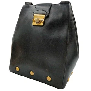 Ferragamo Shoulder Bag Logo Leather Black Women's USED FROM JAPAN - Picture 1 of 10