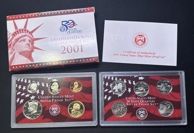 2001-S US Mint Silver Proof Set W/ Box & COA 10 Coin Set 90% Silver - Image 1 of 4