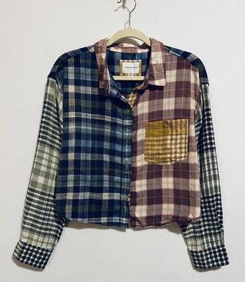 Top American Eagle para mujer mediano retazos franela a cuadros recortado grunge Y2K Foto 1 de 4