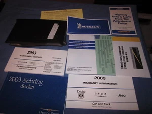 2003 CHRYSLER SEBRING LXi SEDAN OWNERS MANUAL OWNER'S SET - Picture 1 of 1