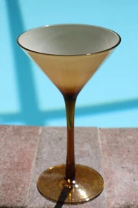 Moretti Amber & White Cased Long Stiel Cocktail 3 Martini Gläser Mundgeblasen - Bild 1 von 6