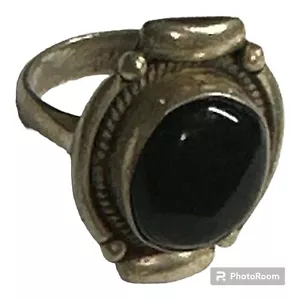 925 Sterling Silber & schwarzer Onyx Wickelring Größe 6 - Bild 1 von 4