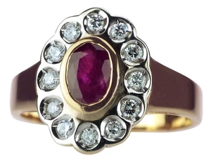 14 K 585 Gelb Gold 1,0 ct natürlicher Rubin 0,36 ct Brillant Damen Ring! - Picture 1 of 7