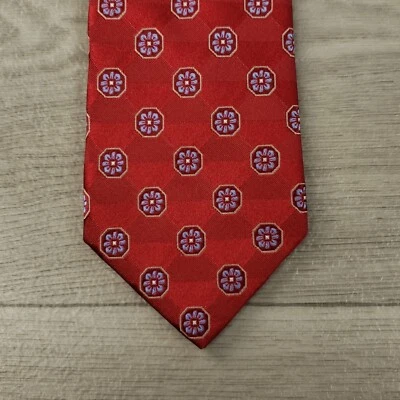 Галстук мужской Hart Schaffner Marx XL 61 дюйм красный синий цветок геометрический 100% шелк б/у в отличном состоянии - Изображение 1 из 4