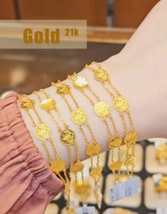 21K Real 'Solid 'Yellow 'Gold 'Link 'Chain 'Lera 'Shape 'Charm Womens, Bracelet. - Picture 1 of 2