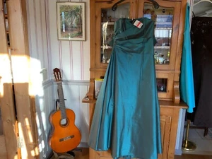Schickes Abend Cocktail Kleid Gr. 38 Neckholder türkis Satin Pailletten lang - Bild 1 von 4
