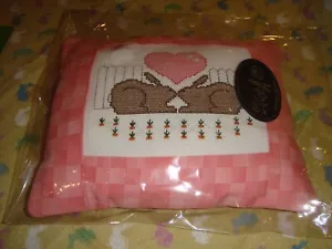 Completed Cross Stitch W/Stitch A Gift Pillow Sham Bunnies Kissing W/ Pink Heart - Picture 1 of 4