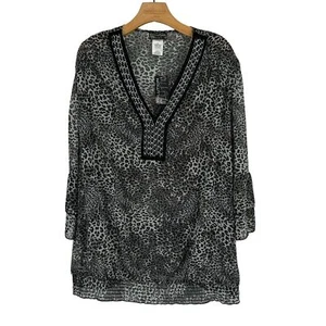 Evolution by JMS Leopard Print Tunic cover up Sheer Women's size 3x plus new - Picture 1 of 12