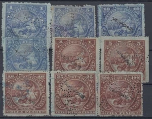 F-EX4683 MEXICO REVENUE CUSTOM 1891-92. 1c, 5c,10c, 25c, 1$, 5$, 10$, 25$, 100$, - Picture 1 of 1