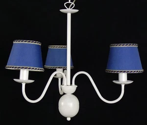 Lampadario con paralumi blu SHABBY CHIC bianco fiammingo corte country Art.B28 - Picture 1 of 5