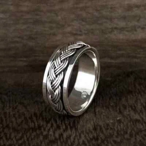 Encantador anillo giratorio retorcido hecho a mano sólido de plata de ley 925 banda de meditación - Imagen 1 de 6