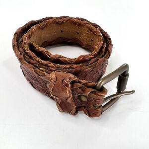Buckle Womens Large Brown Belt Genuine Leather Braided Edge Floral Tooled