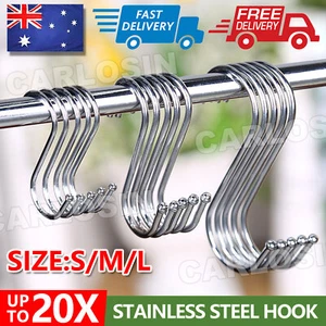 20X S Hooks Shape Stainless Steel Kitchen Hanger Rack Clothes Pot Hanger SHOOK - Picture 1 of 12