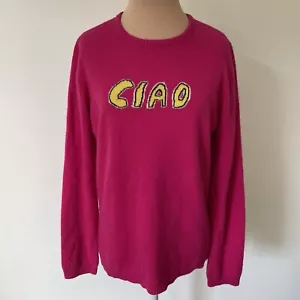 BELLA Freud Ciao Intarsia Pink Crewneck Cashmere Jumper Sweater Size Large - Picture 1 of 13