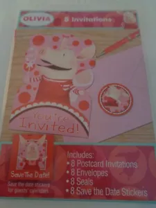 OLIVIA PIG 1 x CONFEZIONE DA 8 INVITI FESTA, BUSTE, SIGILLI E ADESIVI, NUOVI - Foto 1 di 2