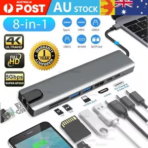 8in1 USB-C 3.1 To Type-C USB 3.0 Hub HDMI RJ45 Ethernet Micro SD TF OTG Adaptor - Picture 1 of 29