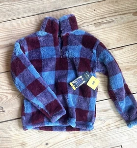 Eddie Bauer Teddy Sherpa Fleece Women S Plush 1/4 Zip Pullover Plaid Jacket NEW - Picture 1 of 2