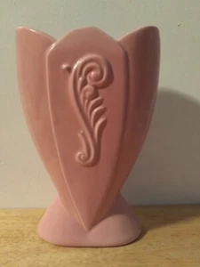 Impresionante jarrón Fredericksburg Pottery FAPCO rosa abanico años 40 Art Deco pergamino - Imagen 1 de 1