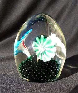 Vintage GLAS BRIEFBESCHWERER Eierform - Kontrollblasen - Trompete Blumen - Bild 1 von 10