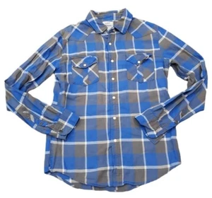 Authentisches 44 mm Herren Hemd klein legendäre Arbeitskleidung Langarm Druckknopf blau kariert - Bild 1 von 4