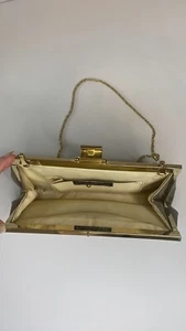 Gunne Sax Gold Vintage Purse Clutch Satin Gold Tone Chain Pleated - Picture 1 of 7