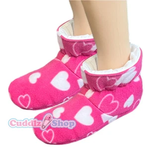 Cuddlz Pink Heart Pattern Fleece Adult Sized Padded Booties Hearts Design - Picture 1 of 1