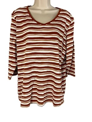 Kim Rogers Perfectly Soft Orange Stripe 3/4 Sleeve Top 1X   VNeck - Изображение 1 из 4