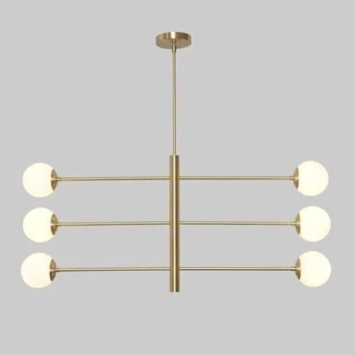 Lámpara de araña Sputnik de latón estilo Stilnovo de 6 globos accesorio tazón lechoso Foto 1 de 4