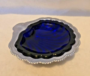 Vintage Clam Shell Silver Plate Ashtray/Trinket Dish/Butter Dish - Cobalt Blue - Picture 1 of 5