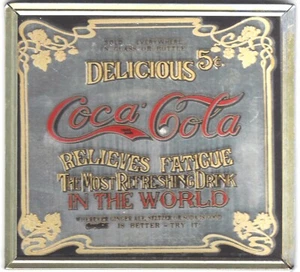 Vintage Coca Cola Advertising Mirror "Delicious Relieves Fatigue" - Picture 1 of 2