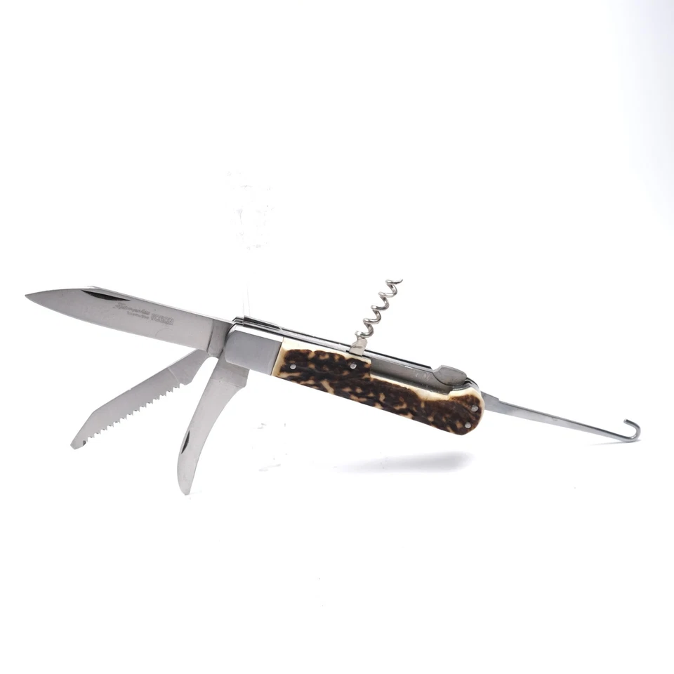VTG OLD RARE GERMAN FORON STAG HORN SPORTSMAN HUNTING MULTI FOLDING POCKET KNIFE - Image 1 of 4