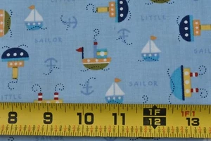 35" Long, Blue & Yellow Toy Boats on Blue Quilt Cotton, JoAnn, P3554 - Picture 1 of 6