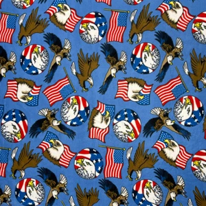 Patriotic American Eagle Blue Fleece Fabric - 60" Wide - Sold by The Yard & Bolt - Picture 1 of 1