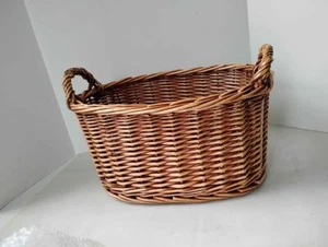 Large Wicker Round Oblong Basket with Handles Sturdy Durable Size 8.5x16x11 New - Picture 1 of 14