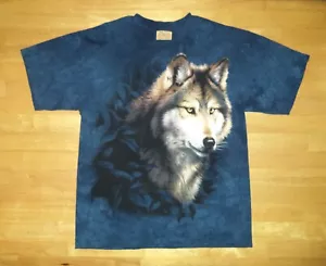 Erwachsene Large 2003 Der Bergwolf in Blättern blau Batik Shirt *NEU* - Bild 1 von 7