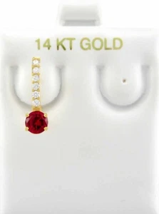 LAB CREATED RUBY & WHITE SAPPHIRE Single EARRING 14K YELLOW GOLD - New With Tag - Picture 1 of 4