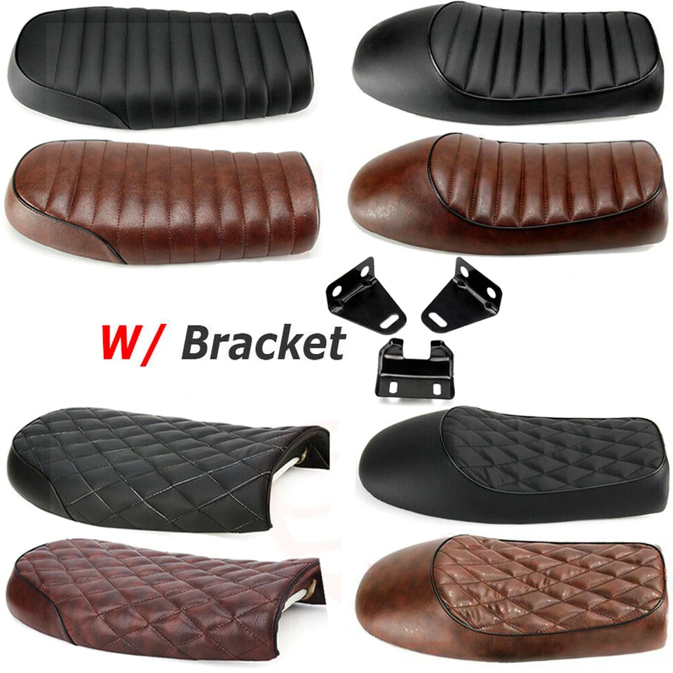 Universal Motorcycle Cafe Racer Seat Flat & Hump Saddle For Honda Suzuki Yamaha - Image 1 of 4