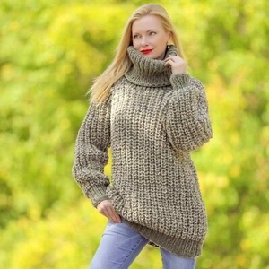 Grün Beige Wollpullover Juckpullover Bio Wolle Pulli SuperTanya XL-XXL - Bild 1 von 7