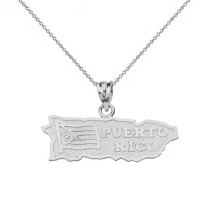  925 Sterling Silver Puerto Rico Map Flag Charm Pendant Necklace  - Picture 1 of 7