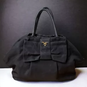 PRADA Handbag Nylon Ribbon Tote Authentic Black - Picture 1 of 12