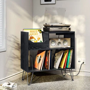 TC-HOMENY RGB LED Vinyl Record Player Stand Album Turntable Cabinet +Power Ports - Picture 1 of 19