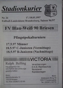 Programm Turnier 1997 Blau Weiß Briesen Bad Saarow Fortuna Schwedt EFC Stahl II - Picture 1 of 3