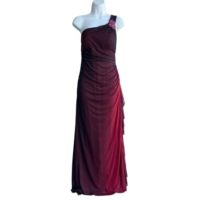 Vtg Blondie Nites Gothic Gown Red Black Ombre One Shoulder Grunge Dress Size 11 - Image 1 of 4