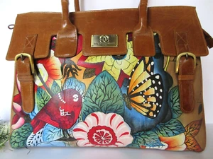 Sharif Cognac Hand-Painted Leather Bohemian Satchel Purse - NWT - Picture 1 of 20