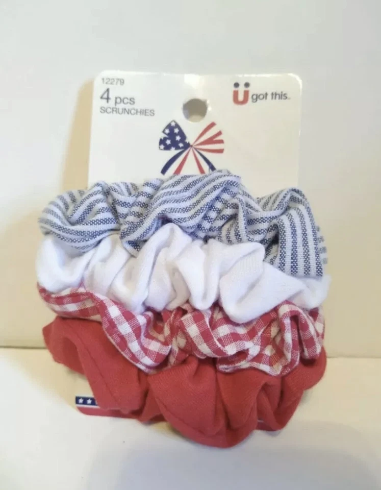 3x Set of 9 SCUNCI Patriotic American USA Scrunchies Hair Red White Blue